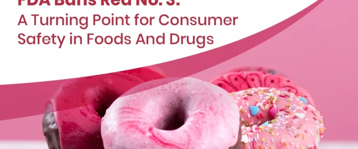 FDA bans Red No. 3 highlighting the need for natural red dye alternatives by Vinayak Ingredients, showcasing pink frosted donuts with vibrant red hues.